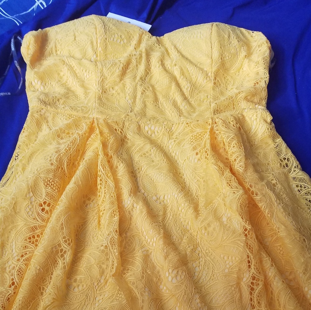 Yellow Lace Strapless Dress